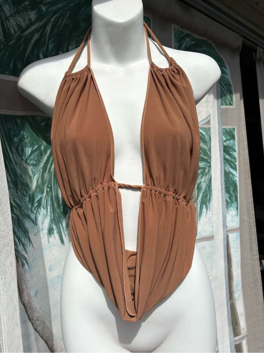 Women's Halter Cutout Crop Top in Brown